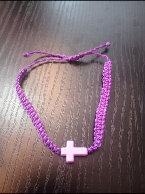 Vibrant Purple Woven Braided Cross Bracelet